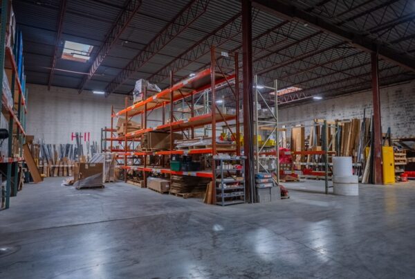 Interior of a Kansas City industrial warehouse with pallet racking, open floor space and high clear ceiling height